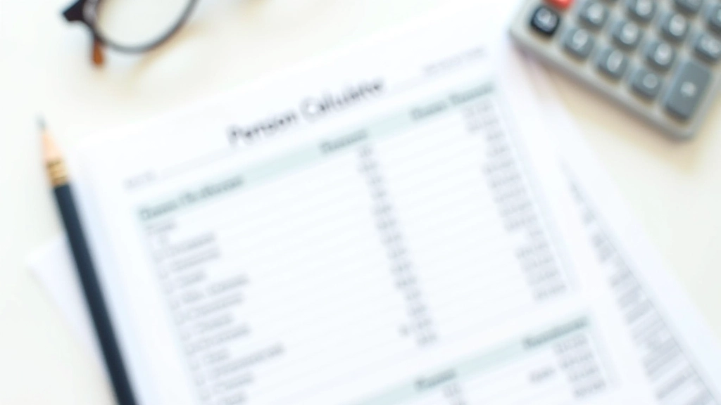 Tabulka s čísly a příklady výpočtu důchodového věku, kalkulačka vedle papírů