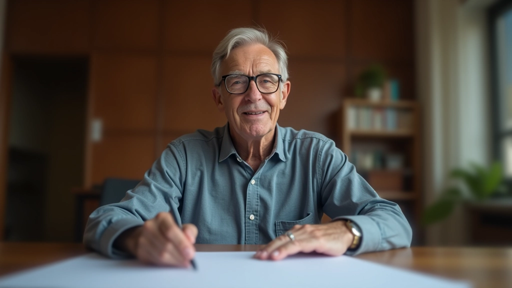 Osoba sedící u psacího stolu se svěšenými brýlemi a doklady o sociálním pojištění, teplé osvětlení