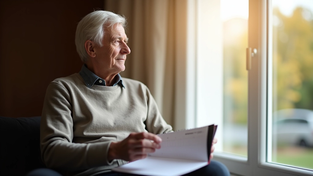 Osoba v 60 letech sedí v domácnosti s kalendářem a poznámkami, přemýšlí o plánech